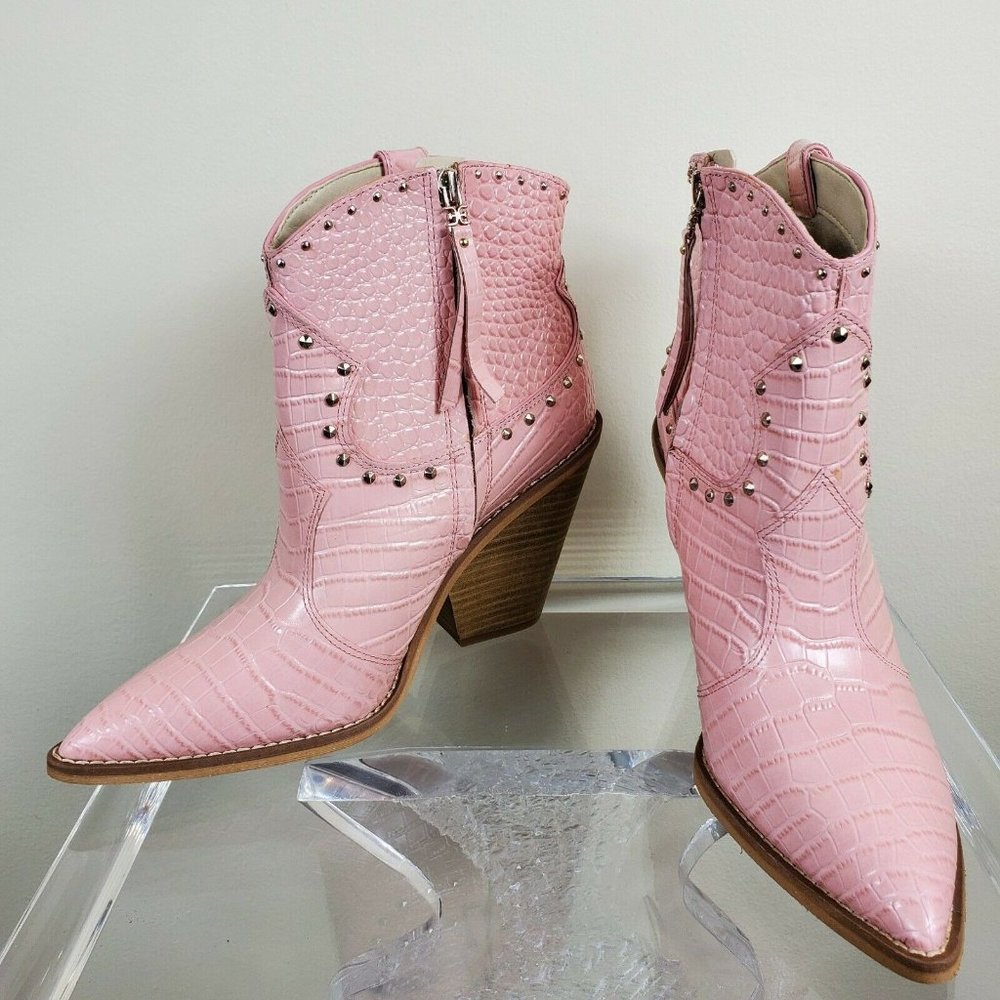 SAM EDELMAN Women's Size 9.5 Iris Boots Pink Western Embossed Studded